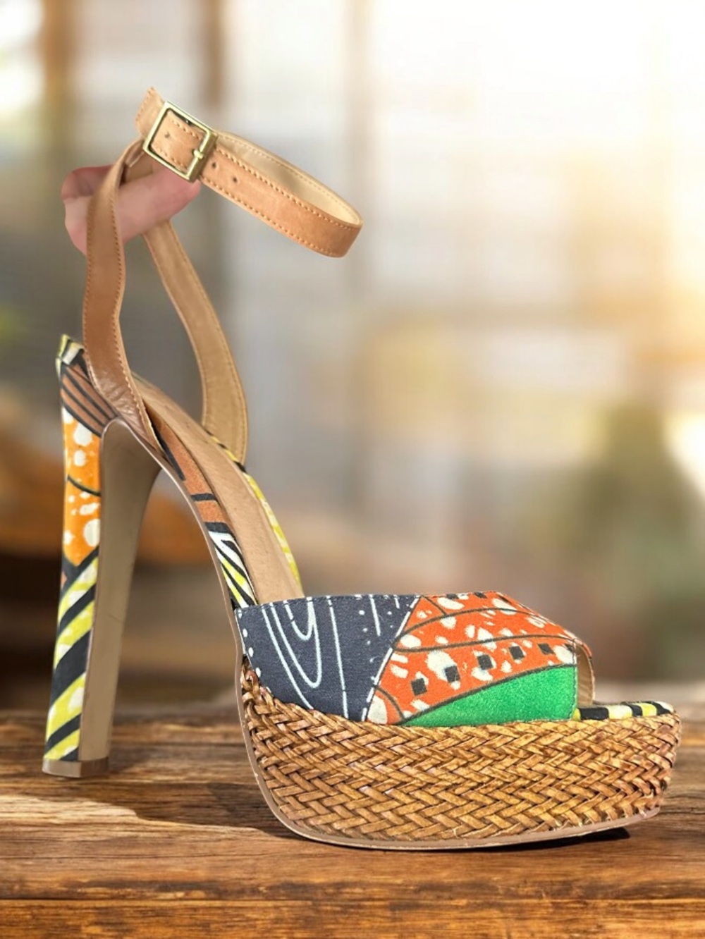 ALDO Colorful Woven Platform Summer Sandal Heels with Ankle Strap!!! Size 39